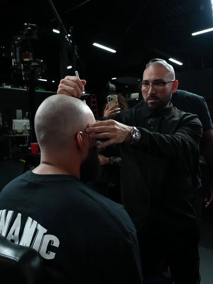 Demonstrating hairline design on a model